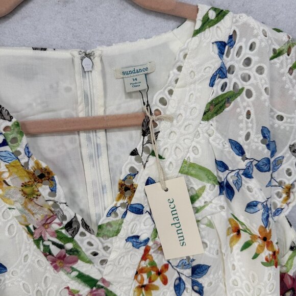 Sundance Dress Womens 14 White Floral Eyelet Embroidered Maxi Lined Boho V Neck - Picture 3 of 8